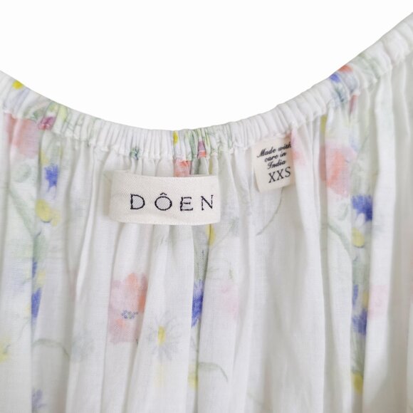 Doen Quinley Midi Dress Painted Bouquet White Floral Puff Sleeve Size XXS - Picture 4 of 10